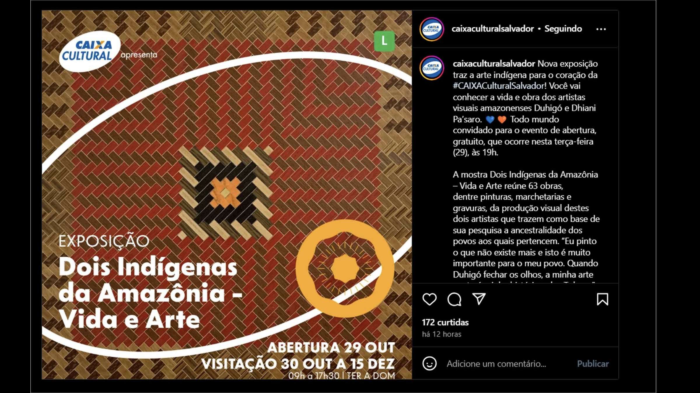CAIXA cultural Salvador recebe exposição “Dois Indígenas da Amazônia – Vida e Arte”