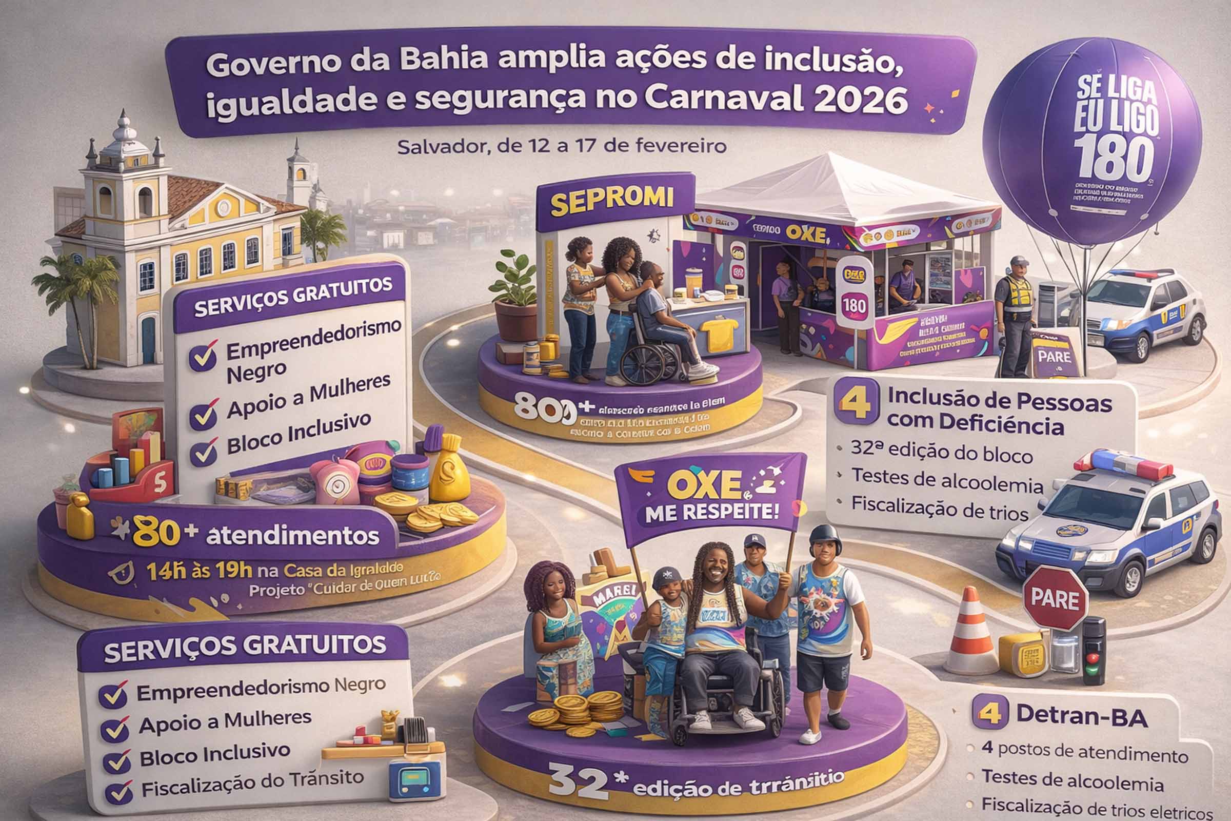 Governo da Bahia amplia ações de inclusão, cuidado e segurança no Carnaval 2026 com serviços gratuitos e reforço institucional