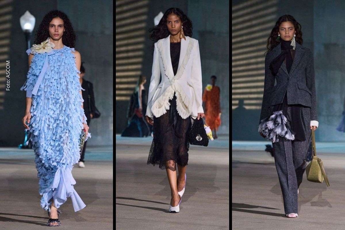 Baianas Bruna Souza, Josefa Santos e Luma Vitória participam do desfile Dior Cruise 2027 em Los Angeles