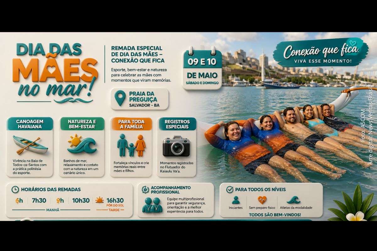 Evento reúne atividades marítimas, integração familiar e experiências de bem-estar durante o fim de semana do Dia das Mães na capital baiana.
