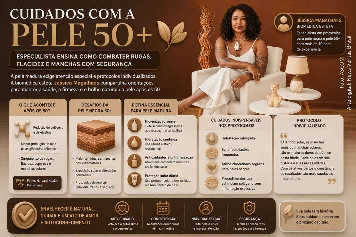 Biomédica esteta destaca importância de protocolos individualizados e cuidados específicos para peles negras após os 50 anos.
