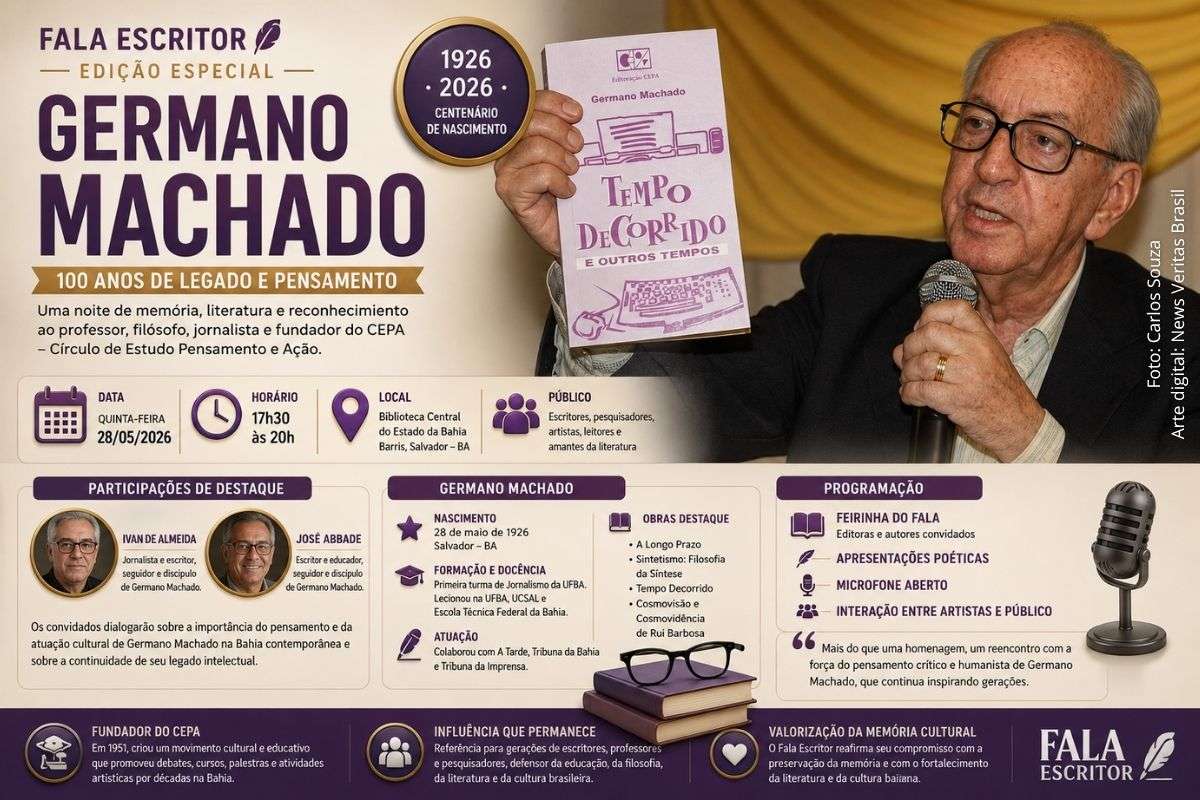 Fala Escritor homenageia centenário de Germano Machado com edição especial em Salvador