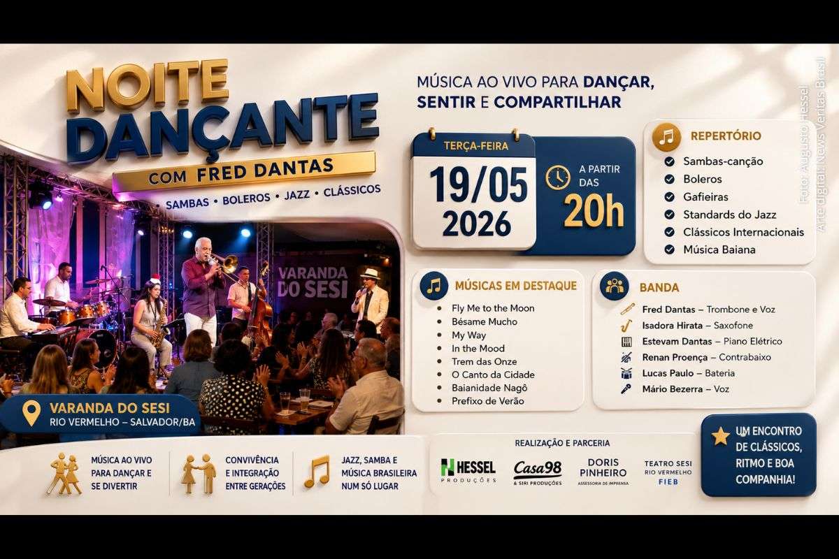Fred Dantas comanda Noite Dançante na Varanda do SESI com sambas, boleros e clássicos do jazz em Salvador