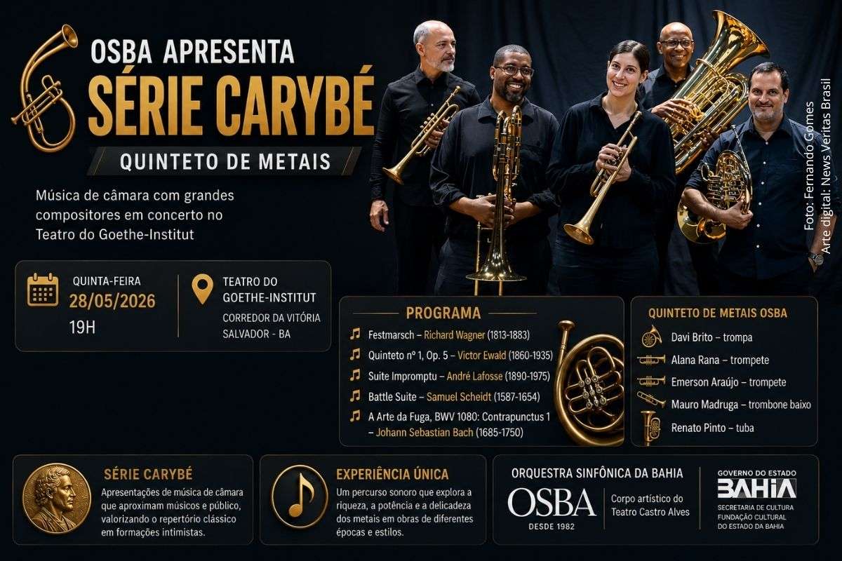 Concerto da Orquestra Sinfônica da Bahia acontece na quinta-feira (28/05/2026), no Teatro do Goethe-Institut, com ingressos vendidos pela Sympla.
