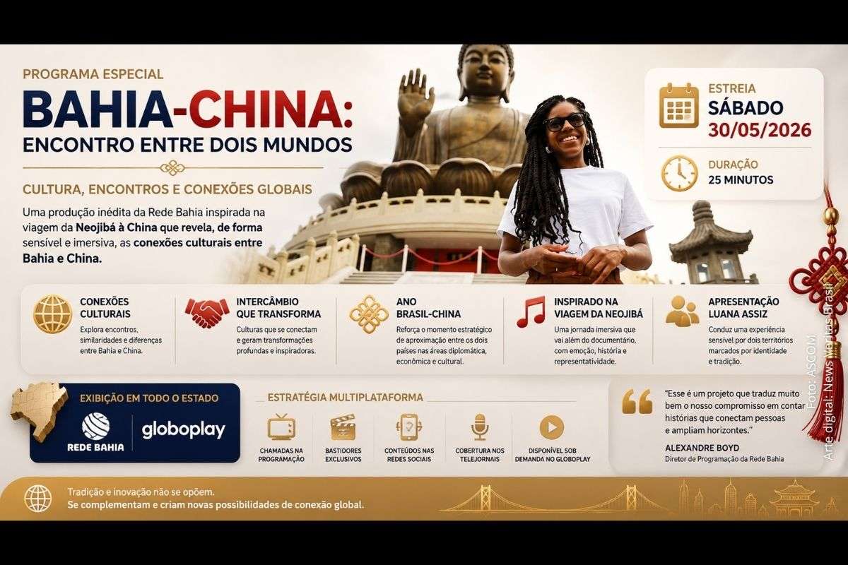 Produção inédita inspirada na viagem da Neojibá à China será exibida pela Rede Bahia e destaca intercâmbio cultural, identidade e relações globais.