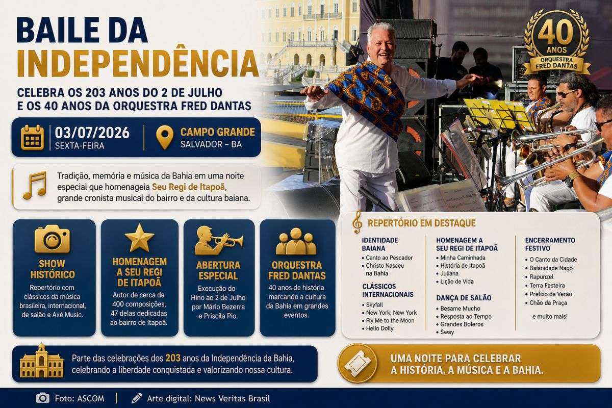 Baile da Independência celebra os 203 anos do 2 de Julho e os 40 anos da Orquestra Fred Dantas com homenagem a Seu Regi de Itapoã