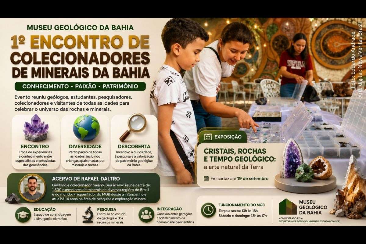 Museu Geológico da Bahia reúne colecionadores e abre exposição sobre minerais, rochas e história da Terra