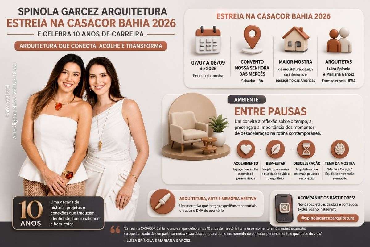 Spinola Garcez Arquitetura estreia na CASACOR Bahia 2026 e celebra 10 anos de carreira com ambiente “Entre Pausas”