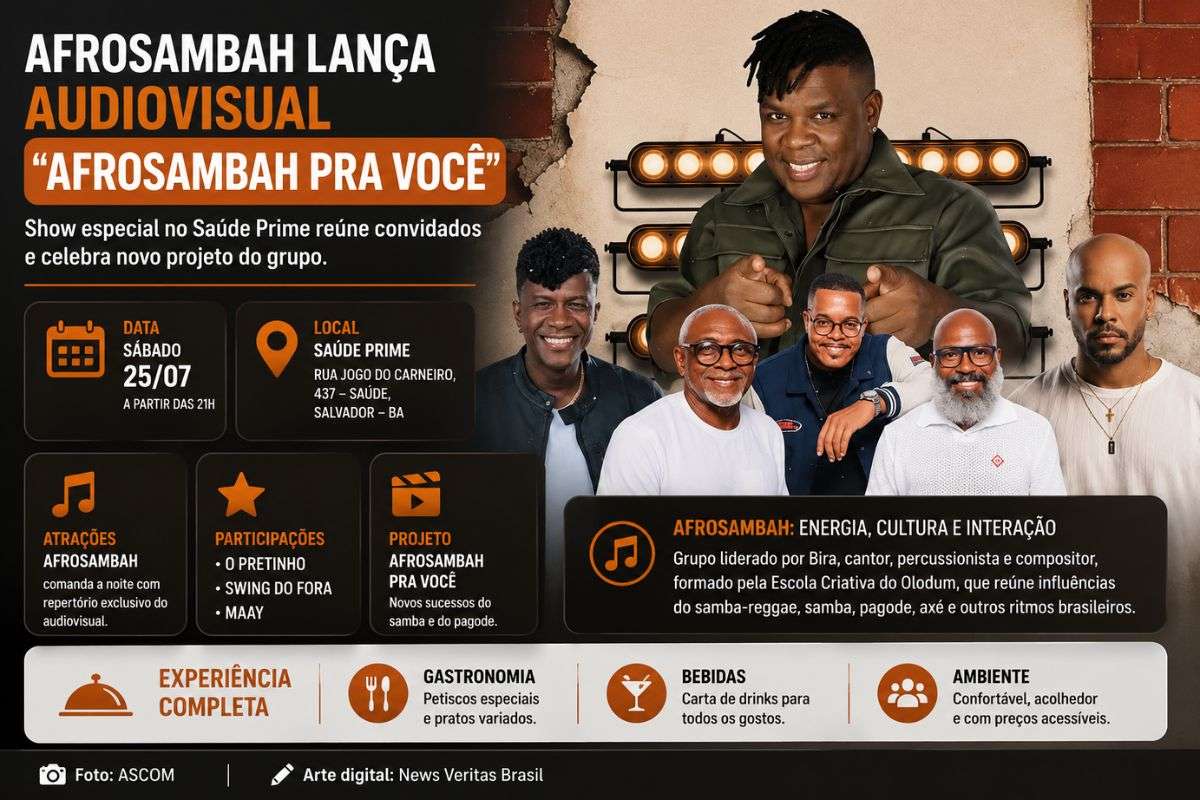 Grupo liderado por Bira apresenta o projeto "Afrosambah Pra Você" em evento marcado para sábado (25/07/2026), com participações de O Pretinho, Swing do Fora e Maay.