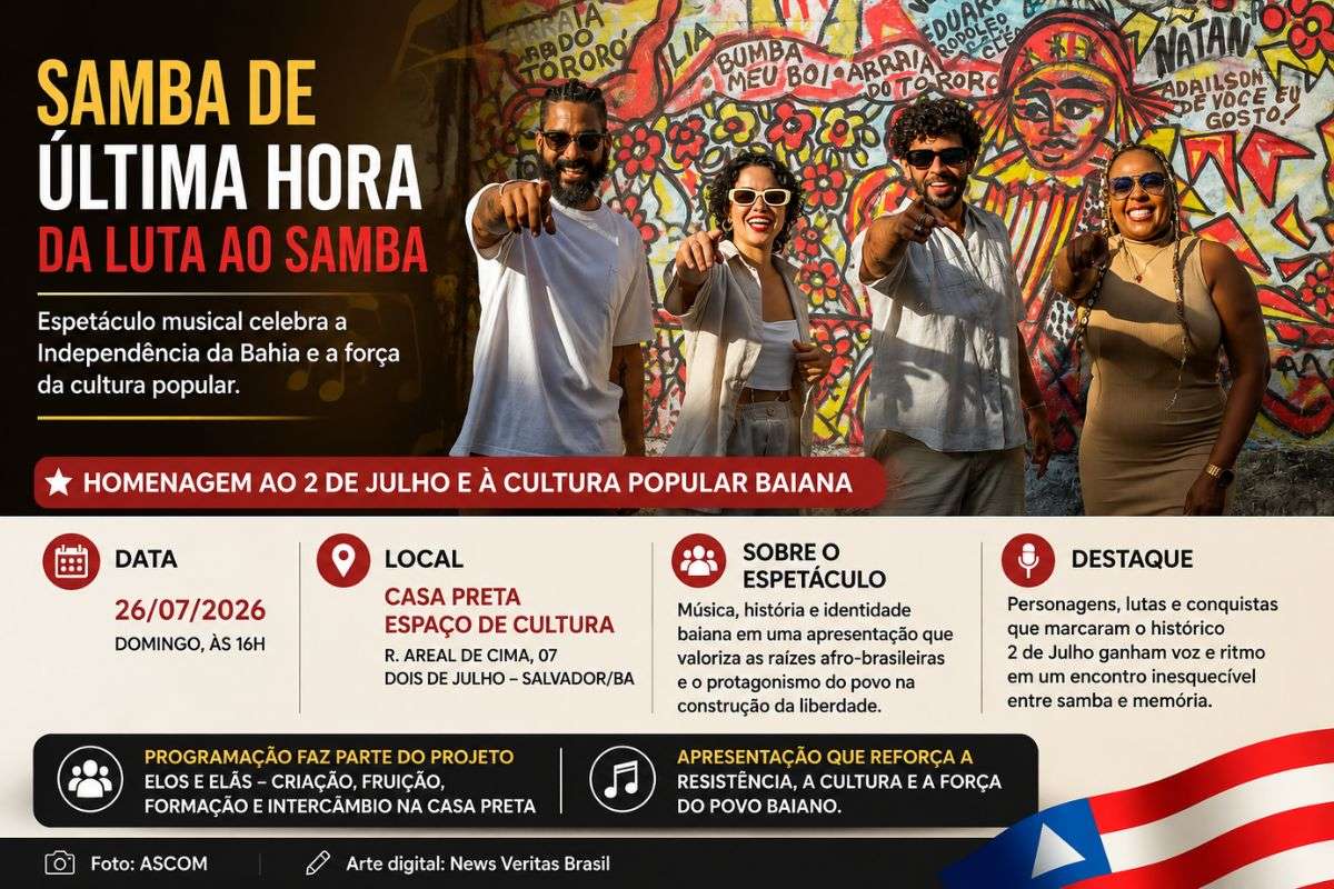 Programação reúne música, leitura dramática, recital poético, espetáculo sobre o 2 de Julho e debate sobre memória, patrimônio e o bairro Dois de Julho, na Casa Preta Espaço de Cultura.