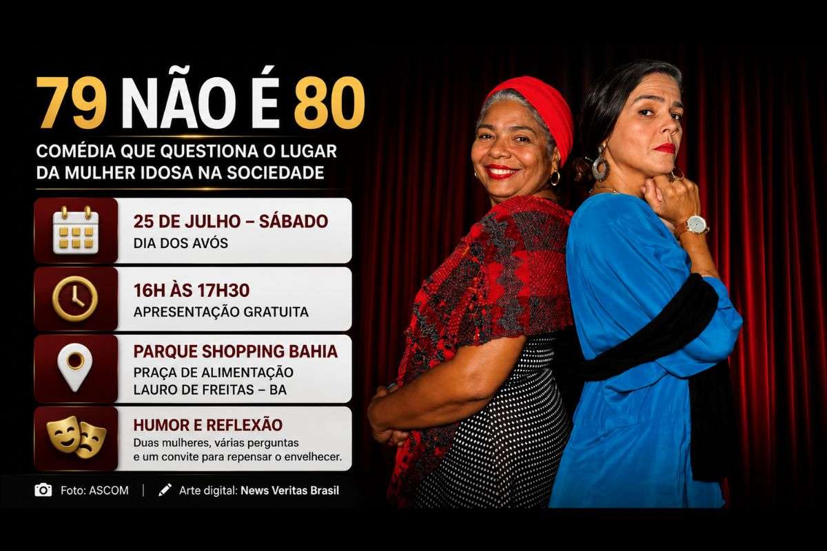 Espetáculo “79 Não É 80” chega a Lauro de Freitas com sessão gratuita no Dia dos Avós e debate sobre o envelhecimento feminino