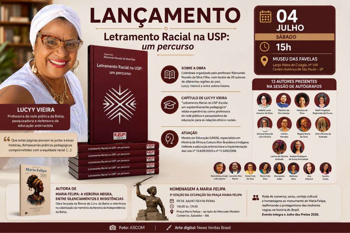 Lucineide Santos Vieira participa do lançamento de obra coletiva em São Paulo e integra programação do Julho das Pretas com homenagem à heroína da Independência da Bahia.