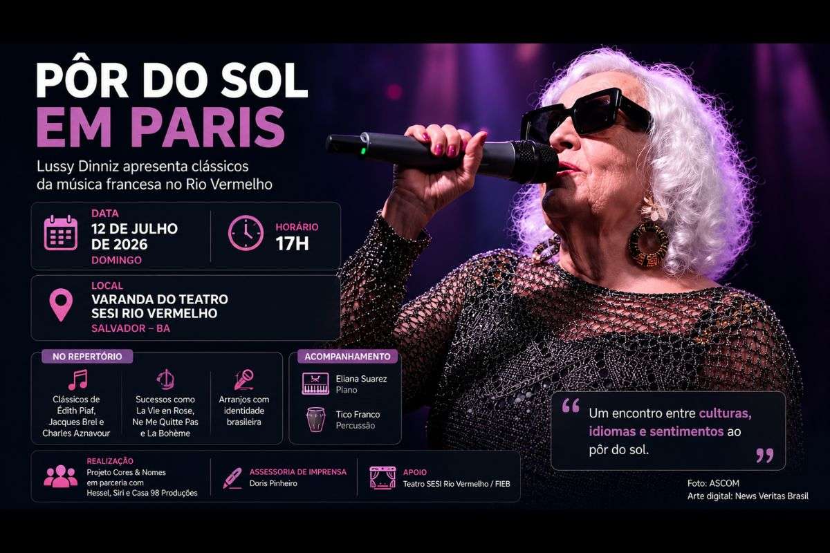 Cantora sobe ao palco da Varanda do Teatro SESI Rio Vermelho no domingo (12/07/2026) com clássicos da canção francesa em apresentação inspirada na cultura de Paris.