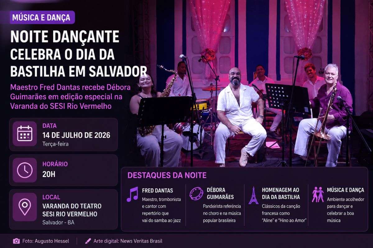 Noite Dançante celebra o Dia da Bastilha com Fred Dantas e Débora Guimarães na Varanda do SESI Rio Vermelho