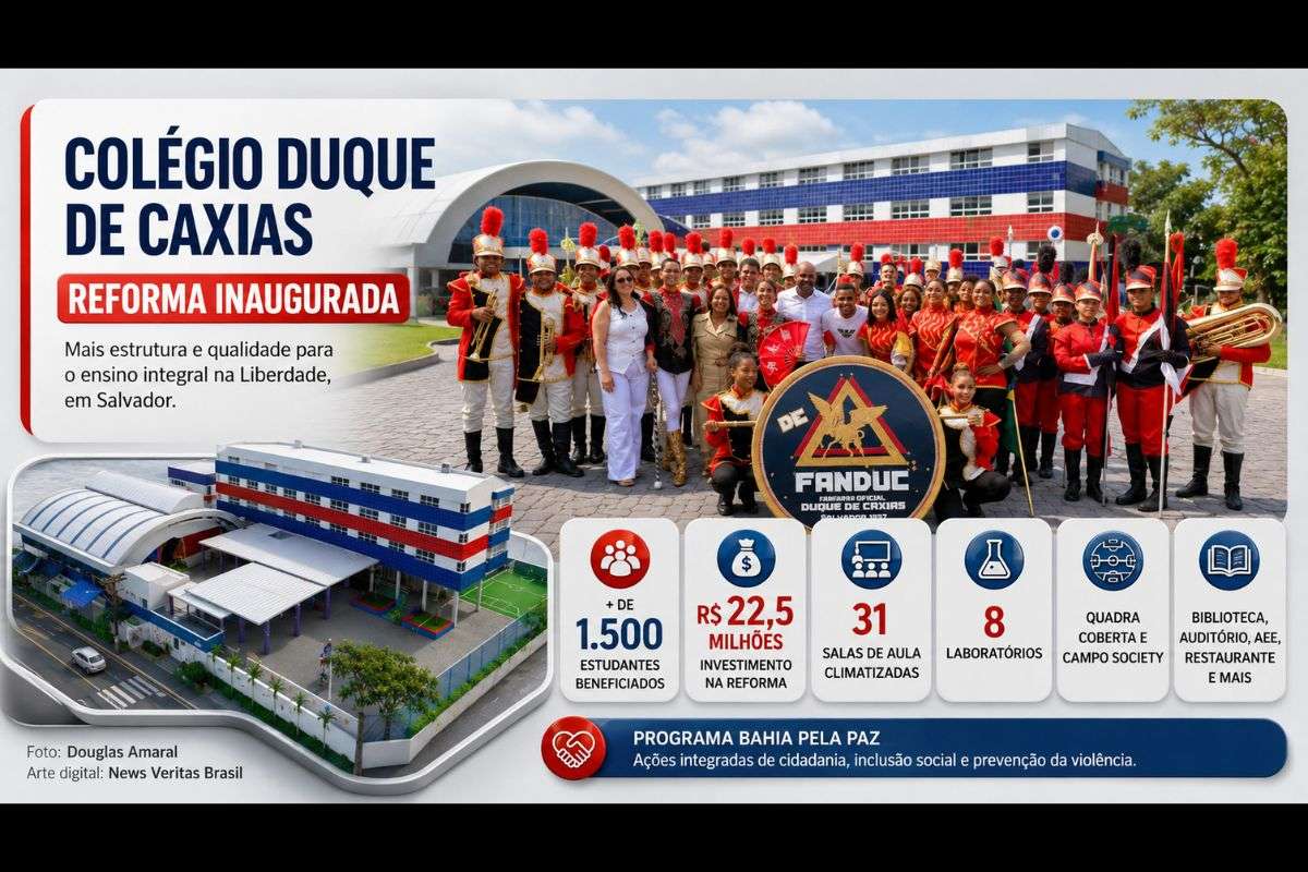 Governo da Bahia inaugura reforma do Colégio Duque de Caxias na Liberdade com investimento de R$ 22,5 milhões e estrutura para mais de 1.500 estudantes