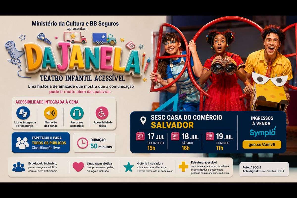 Espetáculo infantil “Da Janela” chega a Salvador com recursos de acessibilidade integrados à narrativa