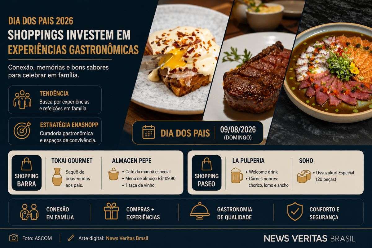 Dia dos Pais 2026: Shoppings ampliam experiências gastronômicas e se consolidam como espaços de convivência familiar