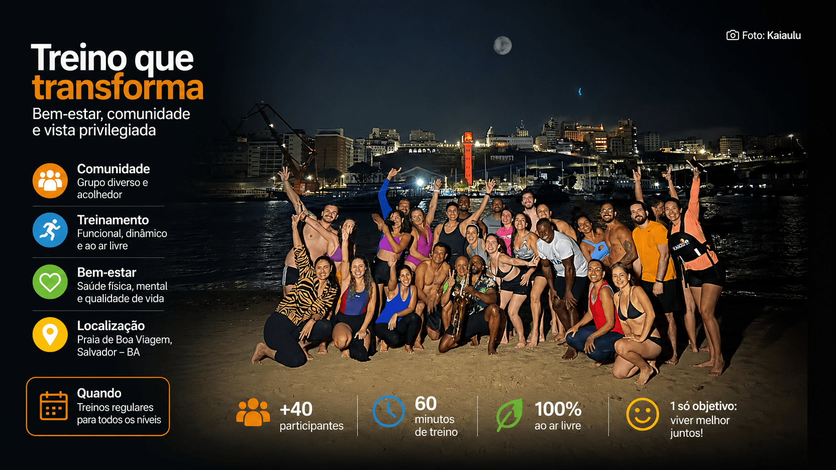 A Praia da Preguiça, em Salvador, recebe na sexta-feira (28/08/2026), às 19h, mais uma edição da Remada da Lua Cheia, promovida pelo Clube de Canoagem Kaiaulu Va’a. A programação combina canoagem havaiana, lazer e música ao vivo, com participação do saxofonista Miguel Victor. A atividade será realizada nas águas da Baía de Todos-os-Santos e integra o calendário de eventos náuticos promovidos pelo clube.