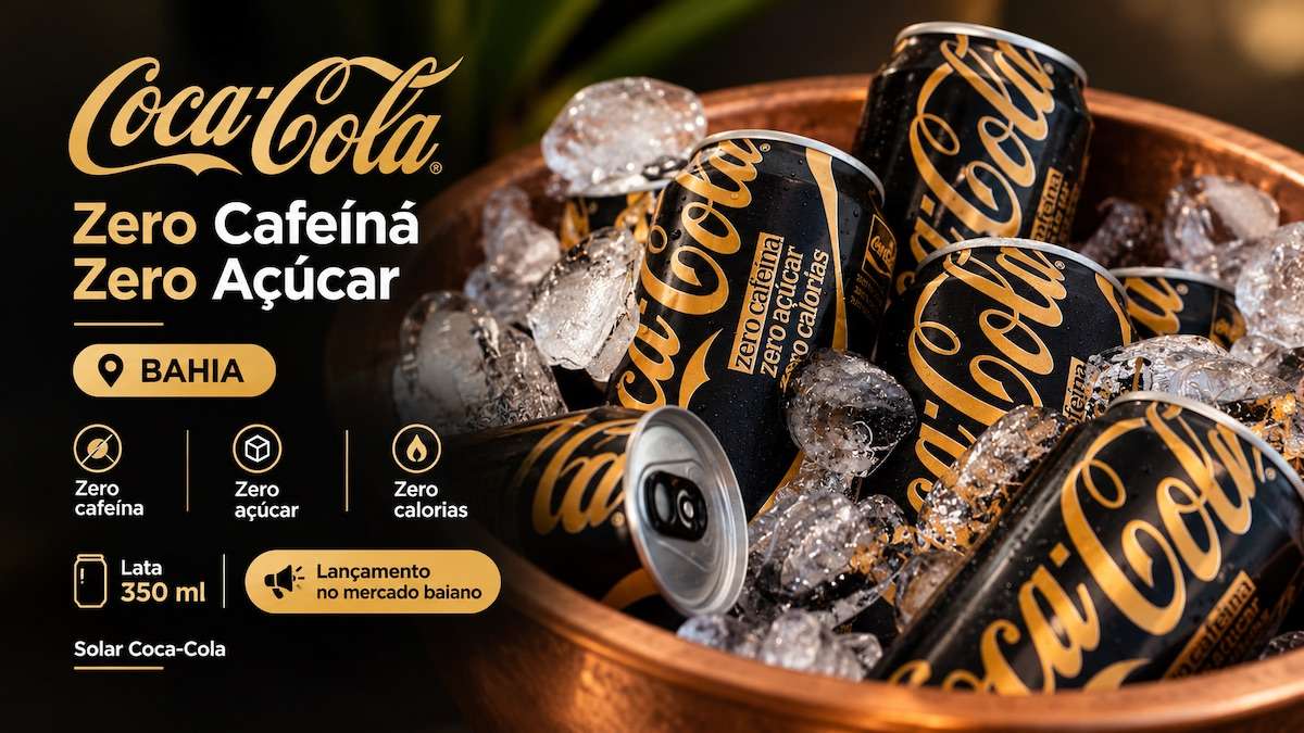 A Solar Coca-Cola iniciou a distribuição na Bahia da Coca-Cola Zero Cafeína Zero Açúcar, lançada nacionalmente em setembro de 2026. A bebida chega em lata de 350 ml e reúne zero cafeína, zero açúcar e zero calorias. O lançamento integra a estratégia de diversificação do portfólio da fabricante e é acompanhado por ações de marketing no estado. A Coca-Cola posiciona o produto para diferentes ocasiões, especialmente durante o período noturno.